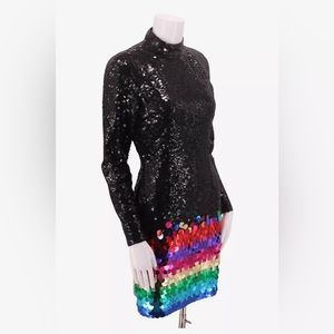NWT Vintage 80s Nite Line Sequins Mini Dress Open Back Size 12 Multicolor